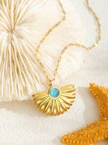 1PC Versatile Fashion Stainless Steel Leaf Pendant Necklace For Women Fashion Party Street Summer Beach Vacation Accessory Birthday Gift For Daily Decoration