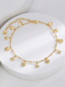 Artepollo 1 Pc Starfish & Shell Anklet, Suitable For Vacation Or Festivals, Birthday/Holiday Gift For Friend - Gold - View 2