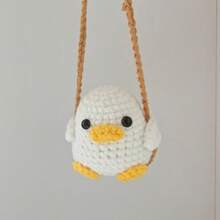 1pc Handmade Crochet Cute Frog, Penguin, Chicken, Duck, Rabbit Car Rearview Mirror Hanging Ornament Decor,Fake Plants - Multicolor - View 7