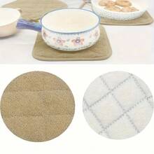 4pcs Brown Cotton One-Sided Silver-Coated Heat Insulation Pad, Simple Polyester Fiber Towel Cloth Square Heat Insulation Pad Suitable For Kitchen And Household Kitchens, Heat-Resistant High-Temperature Baking And Cooking Pad