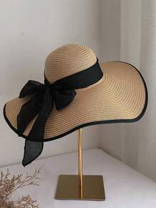 Chapeau de soleil à large bord pour femmes, chapeau de paille décontracté de plage pour les vacances, mode