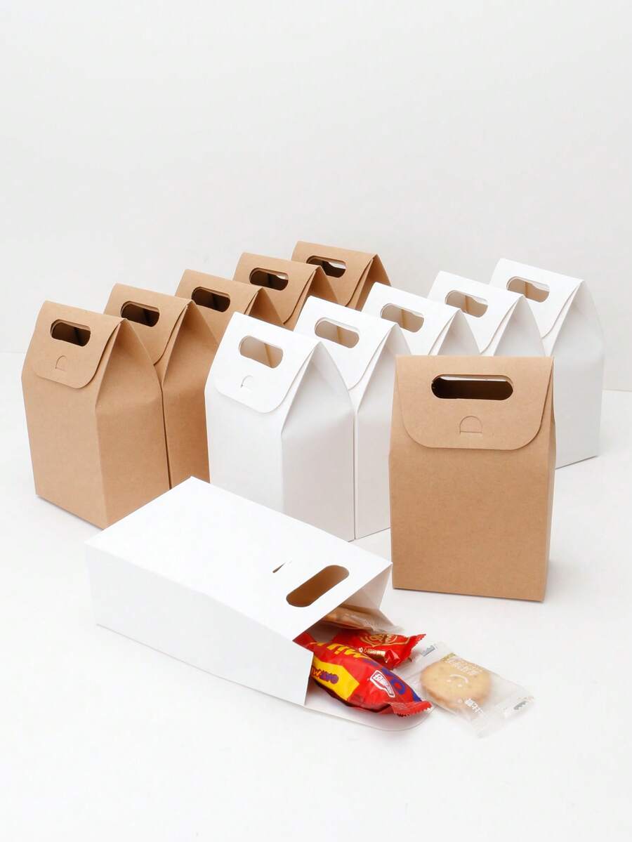 10pcs/20pcs/30pcs Small White Kraft Paper Bags With Window, Bakery Packaging Boxes, Nougat, Cookie, Candy, Biscuit, Snack Gift Bags