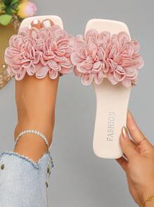 2025 Summer New Wide Fit Women's Fashion Strap Floral Decor Open Toe Flat Sandals, Soft Bottom Comfortable Non-Slip, Suitable For Outdoor Casual, Beach Resort, Holiday Party