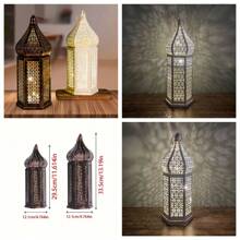 1 szt. Nowa, bliskowschodnia, marokańska, zabytkowa, pusta lampa wiatrowa LED, żelazna latarnia artystyczna do hotelu, atmosfera wystroju domu, [wysyłana bez baterii]