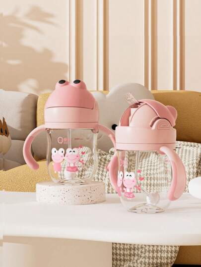 1pc 240ML Frog Shaped Cartoon Kids Cup, Cute Baby Learning Cup, Dustproof Leakproof Shockproof Transparent Durable Weighted Ball, With Comfortable Handle, Suitable For Babies 6 Months And Above, Home, Outdoor, Kindergarten Use, Holiday Gift