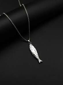 1pc Gold-Tone Stainless Steel Cute Salted Fish Ocean Style Necklace, High-End