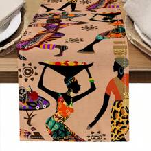 1pc African Women Pattern Printed Table Runner, 4pcs African Women Print Placemats, Suitable For Festivals, Parties, Birthdays, Dinners, Kitchen & Dining Room Decor, All Season Room & Home Textile Decoration Table Flags