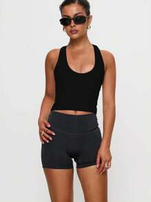 Women's Solid Color U-Neck Sleeveless Bodycon Top, Fashionable, Versatile, Slim-Fit, Suitable For Casual