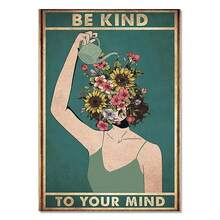 1pc Wall Arts Posters Vintage Decorative Board Wall Retro Images Canvas Painting Kindness Losing Reason Find Your Soul Yoga Poster Retro Home Decoration Optional Frame ,Wall Art With Frame - Multicolor - View 13