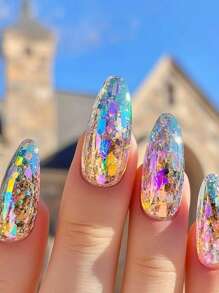 1 Bouteille de feuille de transfert pour ongles bleue, transfert facile, convient pour les vacances/soirées des filles en DIY, décorations de manucure