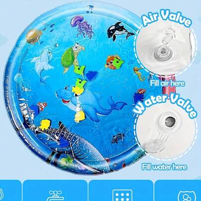 1pc Inflatable Round Dolphin Water Play Mat, PVC Material, Suitable For Toddlers, Cartoon Design Water Pad, Encourages Activity And Sensory Development, Excellent Gift For Christmas, Halloween, Thanksgiving, New Year, Valentine's Day