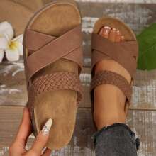 Women Sandals Casual Solid Color Braided Sole Beach Summer Comfortable - 淺棕色 - 查看 1