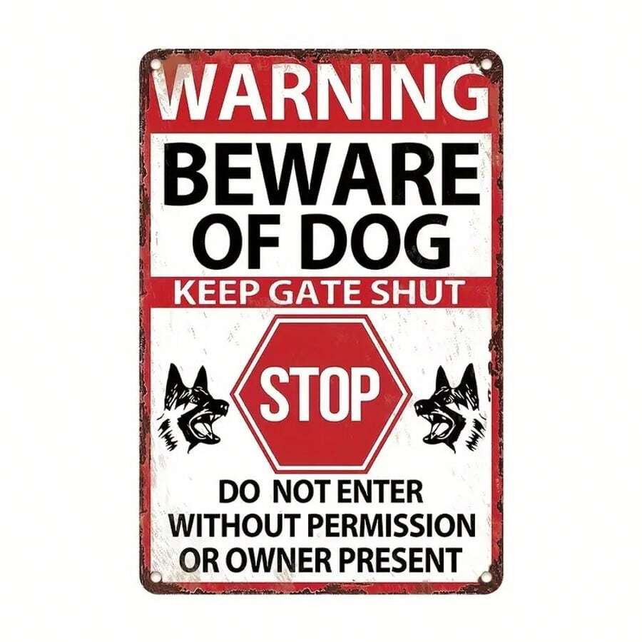 1pc Vintage Metal Tin Sign "Beware Of Dog - Keep Gate Shut" - Durable, Rust-Resistant Metal - For Home, Garage, Yard Decor - No Electricity Needed - Ideal Gift For Pet Lovers - Multicolor - View 1