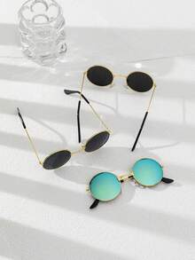 3 Pcs Retro Style Round Metal Frame Fashion Glasses For Kids - Multicolor - View 2