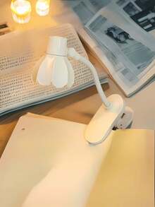1 pieza Lámpara LED de luz cálida portátil pequeña con pinza para libros, cuidado de los ojos, para estudiante, mesita de noche, lectura, estudio - Blanco Cálido - Ver 10