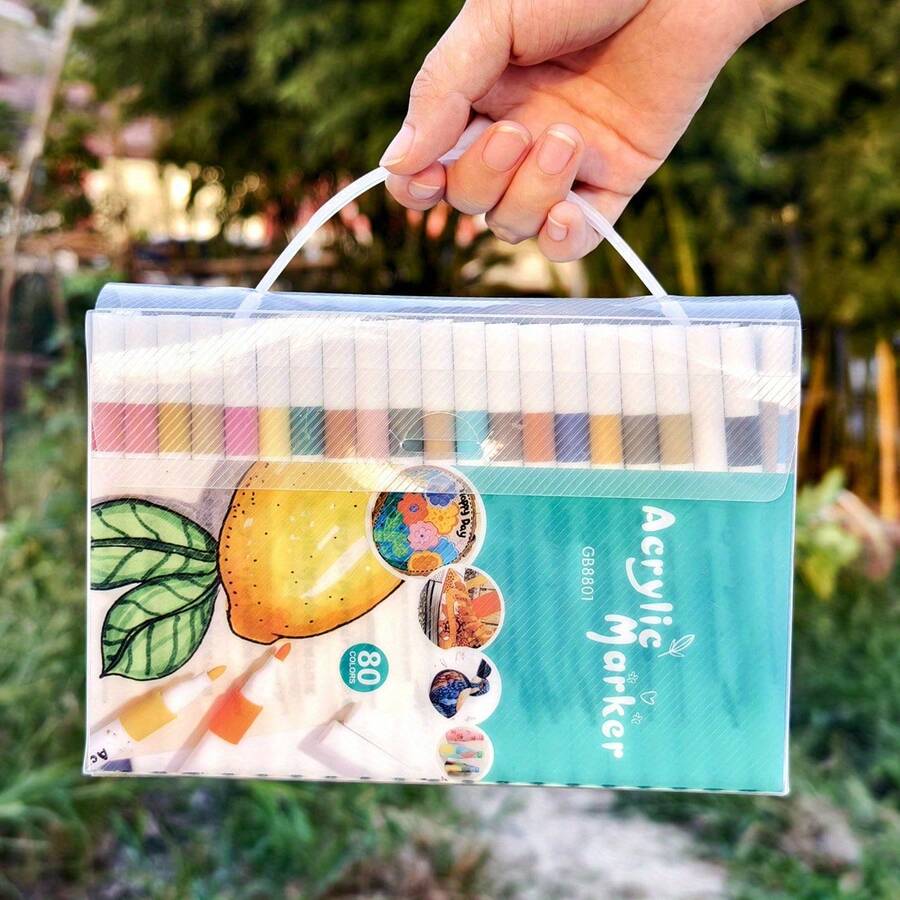 12/24/36/48/60/80色丙烯颜料马克笔套装，防水，适用于美术工艺、DIY项目、专业艺术家、学生、办公及学校用品，返校季必备 - 彩色 - 查看 1