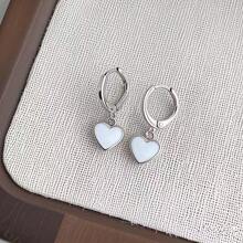 1 Pair Black Zinc Alloy Drop Oil Heart Shaped Earrings, Delicate Petite Metal Earrings Suitable For Women Daily Wear