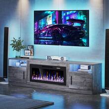 80" Fireplace TV Stand With 36" Fireplace, Up To 90" TVs, 70" Entertainment Center, With 20 Color Lights, TV Media Console With Storage Cabinets For Living Room - GREY-80inch - 查看 5