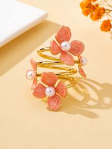 1 anel elegante de flor esmaltada com 4 pétalas