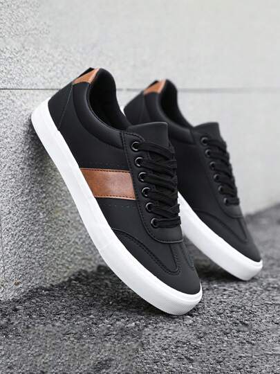 (Half Size Larger) Men's Fashionable Casual Sports Sneakers - Round Toe Lace-Up Design, Comfortable Wear For All Seasons