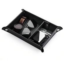 Mens Valet Tray For Nightstand Bedside And Entry Table Faux Leather Catchall Tray For Phone,Watch,Glasses,Wallet,Jewelry And Keys Dresser Organizer Valet Gifts For Dad - Black - View 1