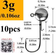 10pcs A Box 2g-20g All Size Head Jigs Hook Ned Anti-Baiting Head Hook Soft Bait Hook, Accessories For Fresh Water And Salt Water Fishing - Perfect For Soft Worm Fishing