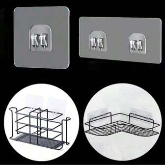 8pcs/16pcs Transparent Hanging Shelf Hook, Wall Storage Rack Fixing Patch, Self Adhesive Snap Hook For Storage Basket Fixing, Utility Sticker Accessories For Bedroom Bathroom Kitchen Living Room