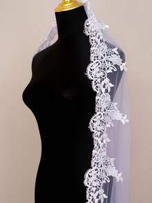 1 pieza Velo de novia con borde de encaje, velo de boda de catedral con caída de tren, ropa para mujer - Beis - Ver 3