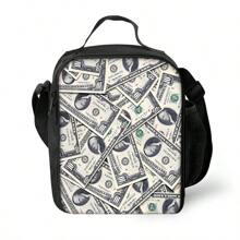 Dollar Pattern Printed Backpack Three Pieces Set (Front Bag Backpack + Lunch Bag + Pencil Bag) Pencil Case