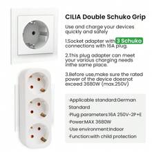 CILIA 1/2pcs European Standard 3-IN-1 Power Strip, 16A/250V, Weight:110g, Carry It With You At All Tian,For Indoor Office, Kitchen, Living Room,Dorm Room Essentials College,White/Black