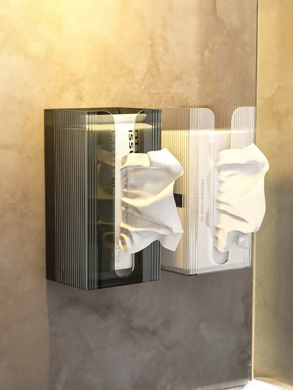 Soporte cuadrado de plástico para caja de pañuelos de fácil instalación para el baño - Dispensador de toallitas montado en la pared, sin taladro, 1/2 piezas, de lujo, almacenamiento de toallas