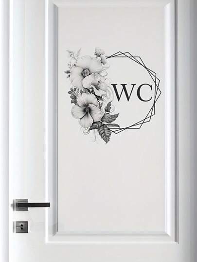 1 Stück Blumenmuster Toilette Schild Wandaufkleber, Toiletteneingang Schild Aufkleber mit Blumen Grafik, selbstklebende PVC Blumen Wandaufkleber für Badezimmer Dekoration, Frühlingsdekoration Artikel um Ihr Zuhause aufzufrischen, Aufkleber Geschenke Geburtstag Abschluss Badezimmer Accessoires