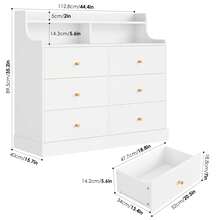 Homfa 6 Drawer Double White Dresser With Hutch Modern Wood Dresser Storage Cabinet For Bedroom Living Room - As pic as pic - View 7