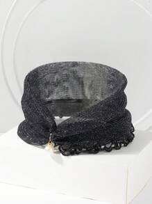 1 pièce Écharpe décorative en filet élastique de couleur unie avec perles pour femmes