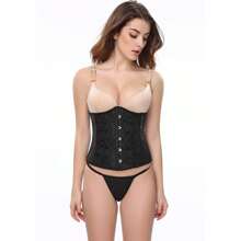 1pc Vintage Waist Trainer Short Corset With Jacquard Pattern Button Closure, Shapewear Waist Cincher For Women Women Corset Belt For Dress,Waist Trainer Waist-Shaping For Waist Slimming And Tummy Control