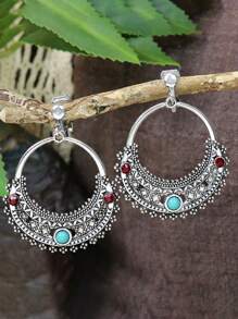 2 piezas de clips de oreja vintage bohemios con diseño geométrico calado, pendientes de clips de moda creativa y de alta gama sin necesidad de perforación