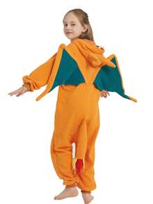 Fire Dragon Kids Cartoon Pajamas,Girl Children Long Sleeve Hooded Animal Clothing,Anime Character Funny Party One Piece Pajamas,Autumn And Winter Casual Wear. - 亮橙色 - 查看 2