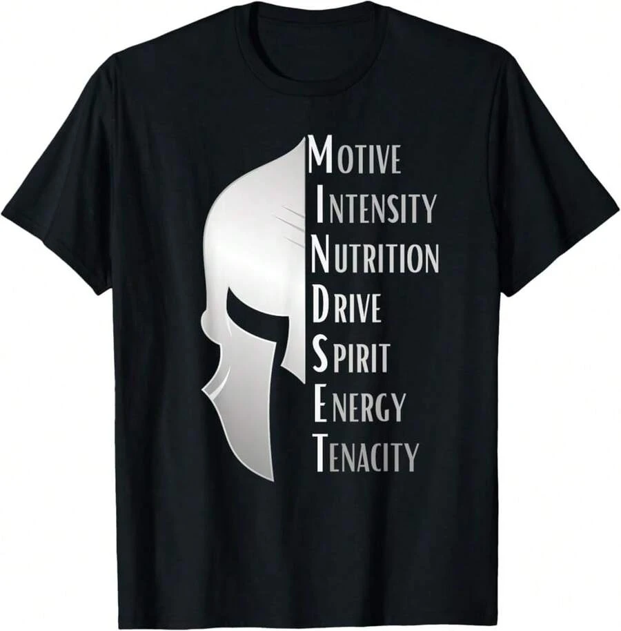 Camiseta gráfica con cita motivacional e inspiradora de mentalidad espartana - Negro - Ver 1
