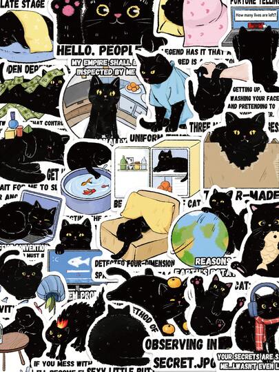 50 件搞笑黑猫表情贴纸 PVC 礼物卡通装饰剪贴簿笔记本电脑行李吉他水杯手机壳 DIY 贴花