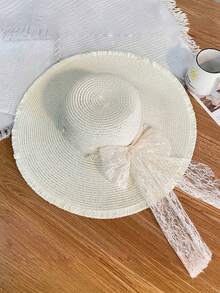 1顶女士宽檐夏季户外遮阳帽，沙滩帽，防晒帽，适合作为女士礼物 - 米色1 - 查看 9