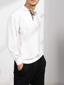 tooluck Men's Autumn And Winter Sweatshirt Solid Color Lapel Loose Long-Sleeved Sweatshirt - White - View 6