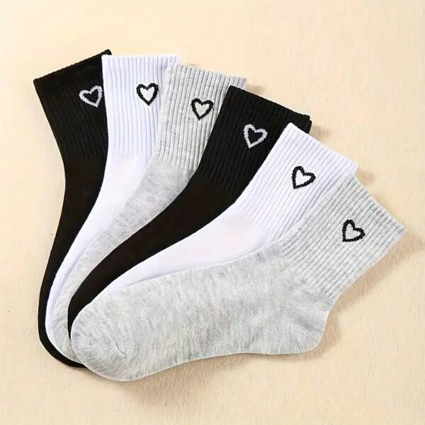 1Pair/3pairs/6pairs/12pairs/Set Sporty Long Tube Socks With Heart Pattern, Women's Stockings