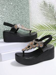 Sandales femme mode été à semelle épaisse, tongs style plateforme bohème élégant rétro