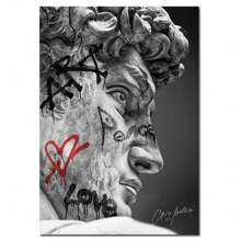1pc Wall Arts Posters Optional Frame Modern Canvas Posters, David Statue Graffiti Art Canvas Painting David Head Sculpture Posters And Print Street Wall Arts Picture Room Decoration, Frameless ,Wall Art With Frame