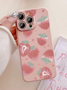 1pc Strawberry And Pink Sakura Floral Matte Edge Phone Case Compatible With Apple//Compatible With Redmi//Compatible With VIVO - Baby Pink - View 1