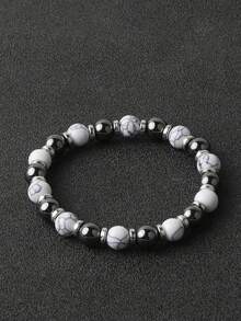 YAUKIA 8毫米白绿松石赤铁矿能量保护手链 疗愈冥想 开启新篇章 好运手链 男女适用