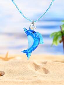 1pc Fashionable Multi-Color Beaded Necklace With Ocean Theme Hexagon, Mushroom, Glass Pendant, Suitable For Valentine's Day, Couple, Best Friends, Family Party, Gift, Beach, Daily Wear For Women