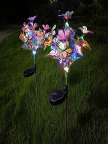 1/2 Peças Luzes de Árvore com Borboletas Alimentadas por Energia Solar com 17 Borboletas Realistas, Luzes Solares de Flores Artificiais, Luzes Solares para Gramado Externo, Adequadas para Decoração de Jardim, Pátio e Varanda, Acessórios para Quarto, Festa e Sala de Estar
