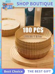 100 Pieces 6.3"/8" Disposable Air Fryer Mat, Round Air Fryer Paper Liners, Paper Bowl For Basket, Baking Tray, Oven Accessories, Cooking Tools, Kitchen Utensils, Kitchen Accessories Back To School