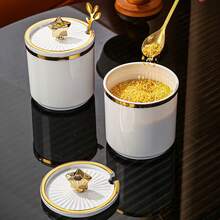 1 件优雅欧式调味罐套装带勺 - 防锈聚丙烯，透明金色装饰，适用于盐、糖和香料，厨房必备储物，香料收纳盒 | 透明设计 | 装饰盖，香料罐